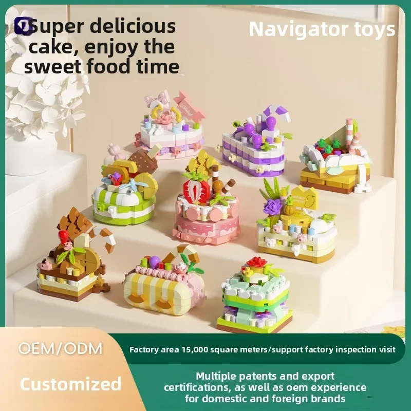 Popular bonito bloco de construção festa de bolo de morango-montagem educacional para meninas doces presente de brinquedo infantil