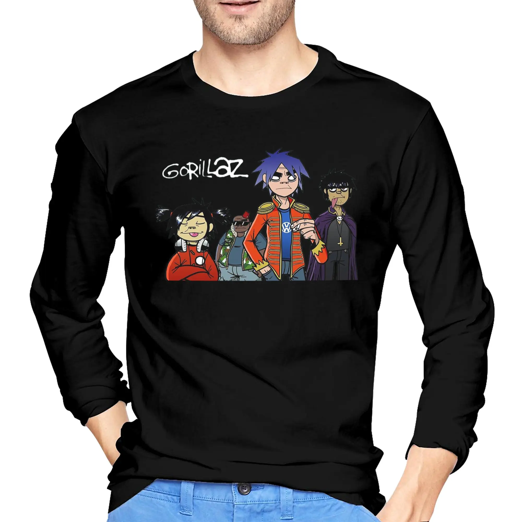 

Gorillaz Men's Long Sleeved T-shirt Breathable Round Neck T shirts Spring and Autumn Men tops