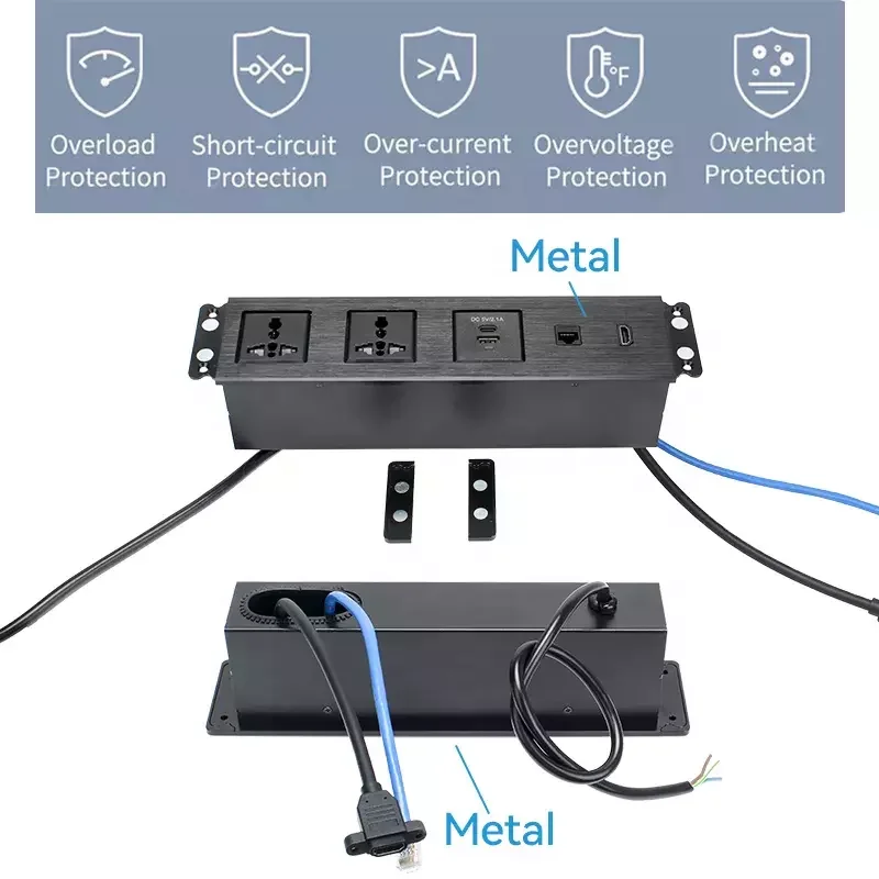 Universal Power Recessed Desk Power Multimedia Conference Table Panel Media Hub Power Data USB-C Socket Custom Plug Module