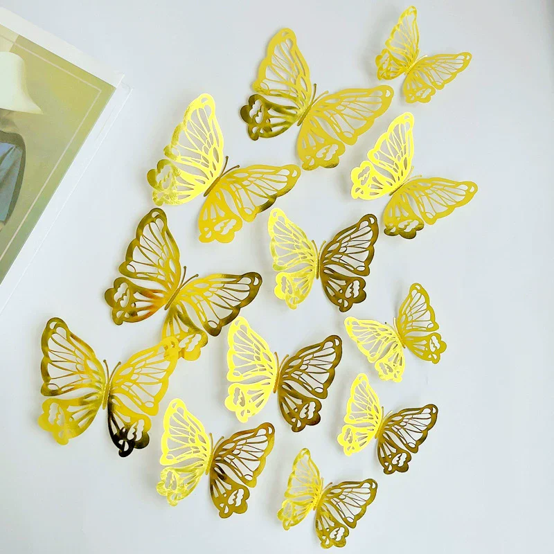 12Pcs 3D Hollow Butterfly Wall Sticker For Home Decoration DIY Wall Stickers For Kids Rooms Party Wedding Decor Butterfly Fridge