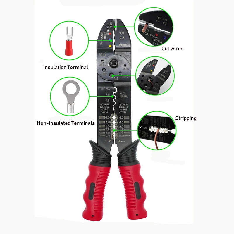 Non-Insulated Crimp Tool  Crimping Tool Set Wire Stripper Cutter Connectors Cable Ties Pillers Crimper