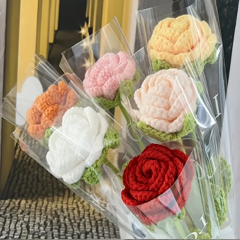 

6 Handmade Crochet Roses - Realistic Braided Fabric Flowers, Vibrant Colors Valentine'S Day, Mother'S Day Birthday Gifts