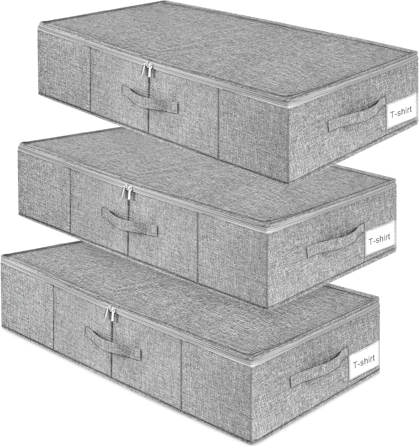 

Складные сумки для хранения под кроватью с крышкой, набор из 3 прочных тканевых органайзеров для одежды и обуви, серый