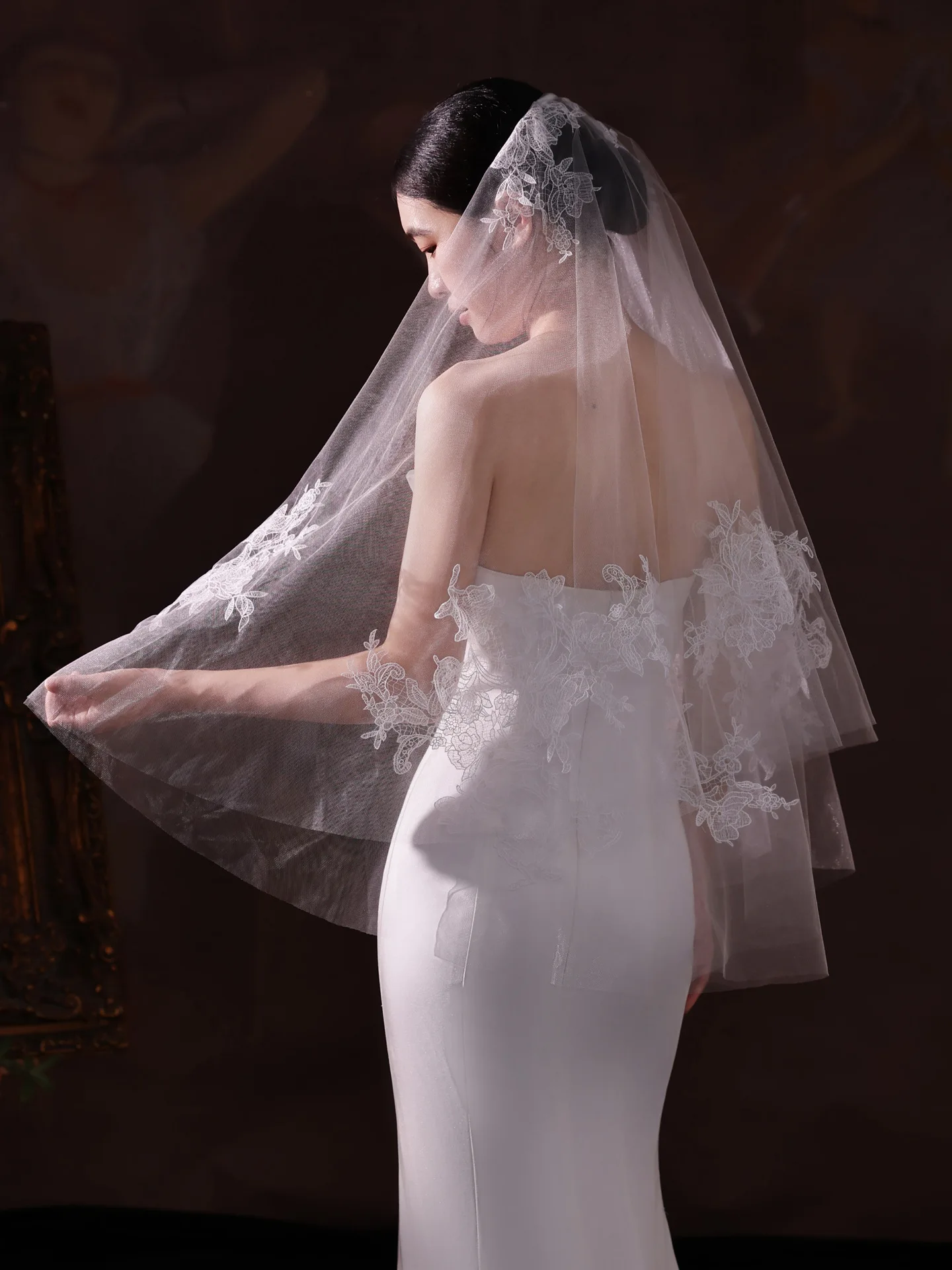2 Layers Wedding Veils For Bride White Embroidered Lace Bridal Veils With Comb Wedding Accessories Bride Marriage Veil Boda