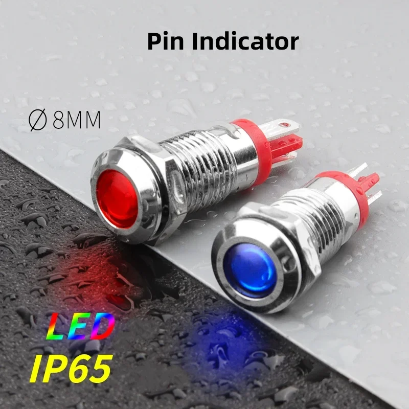 8mm Welding Feet Metal Indicator LED Light Emitting Power Signal Work Light 6V24V220V