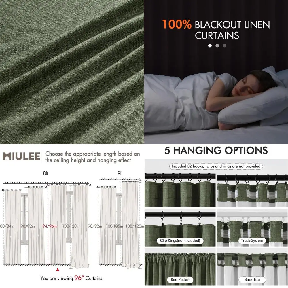 

Набор плотные шторы, 2 панели, толстый искусственный лен, затемнение комнаты, складка на заднюю панель, оливково-зеленый цвет для спальни и гостиной