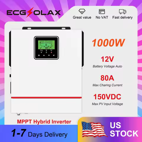 ECGSOLAX 1KW 12V Hybrid Solar Inverter 220V Solar Hybrid Controller Inverter Built-in 80A MPPT Off-grid Hybrid Inverter