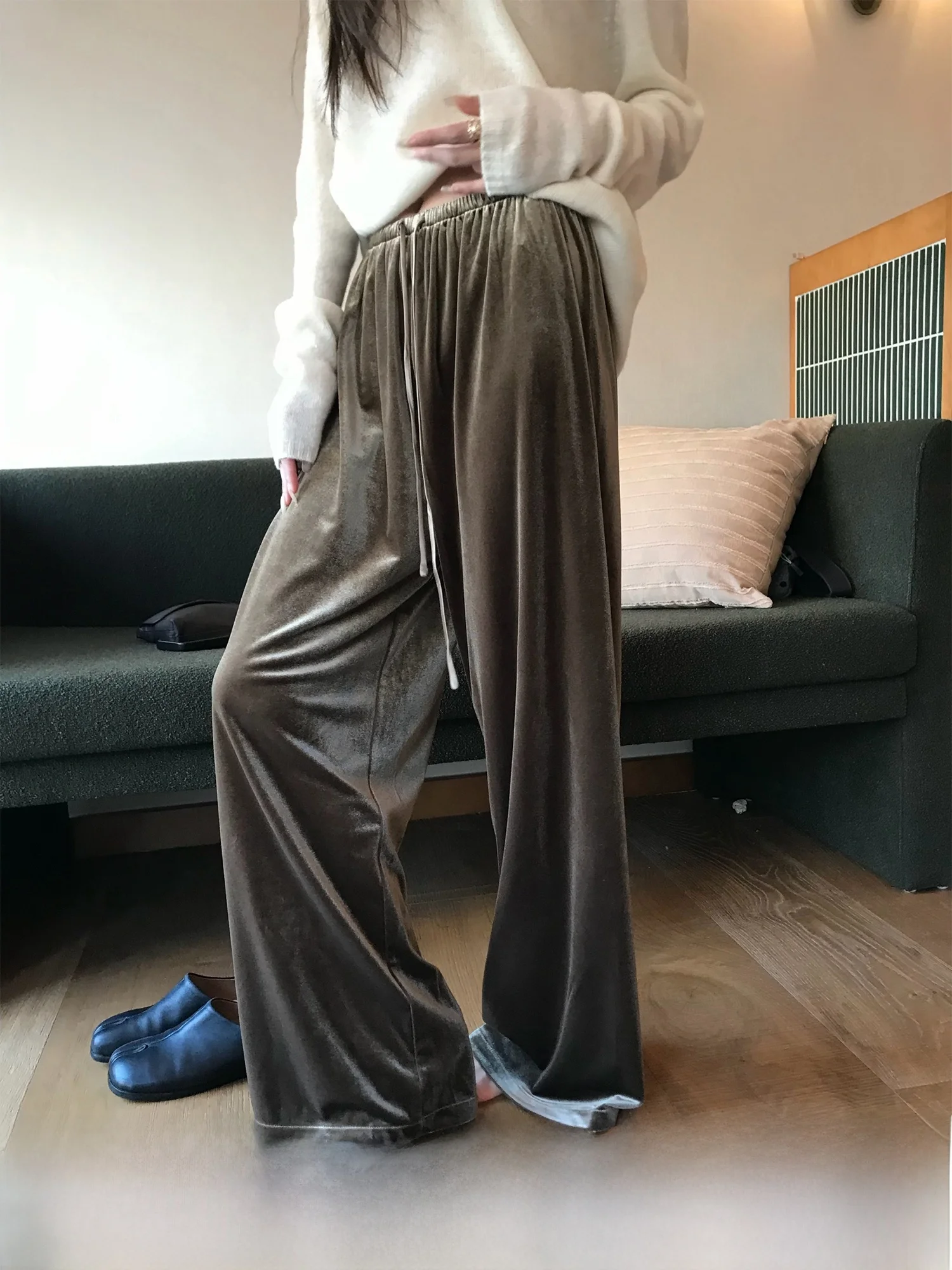 

Бархатные брюки Superniniyy с высокой талией, повседневные широкие брюки с эффектом похудения, модные свободные женские брюки