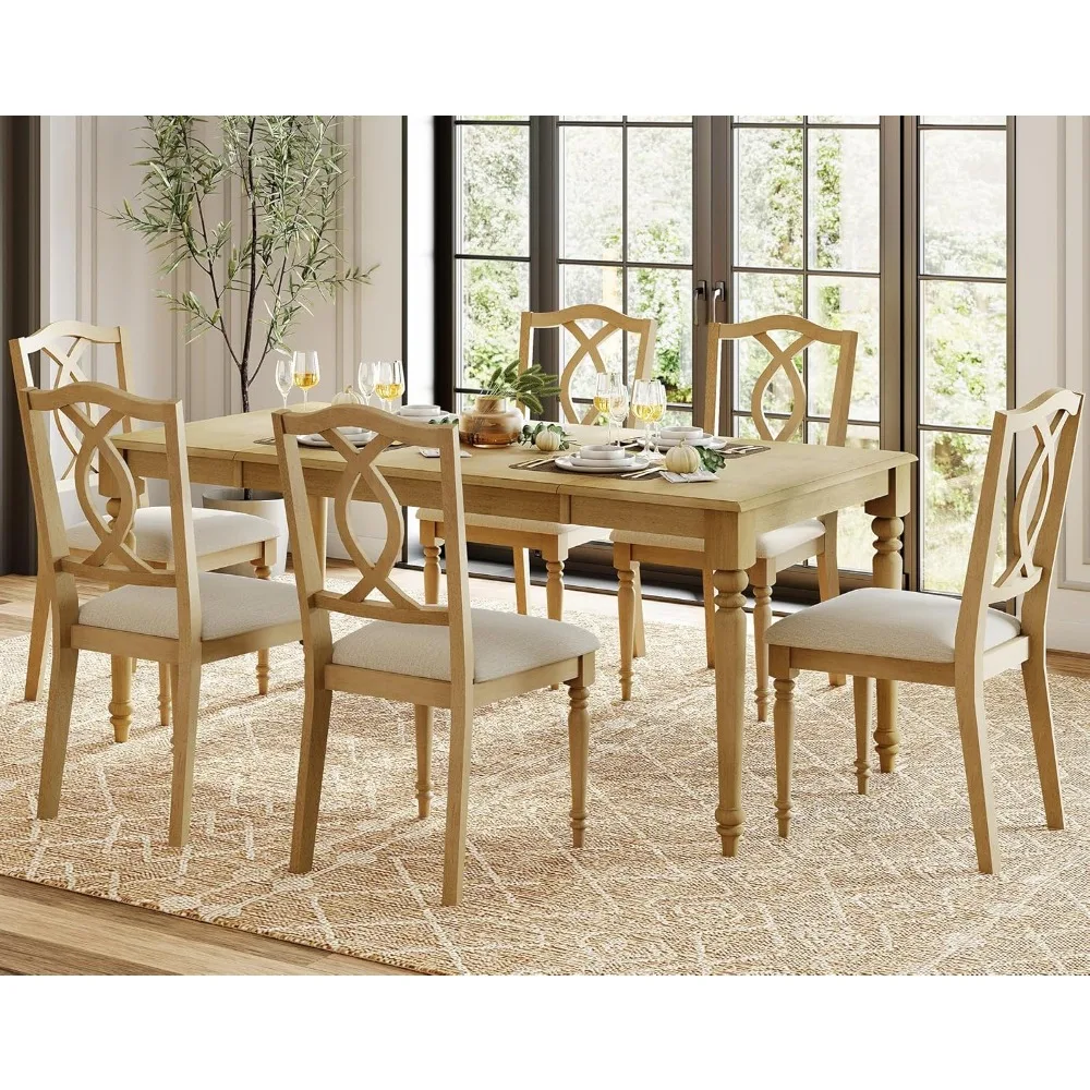 

7-Piece Dining Table Set for 6, Farmhouse Dining Room Set Includes 70 Inch Dinner Table & 6 Cross-Back Dining Chairs.