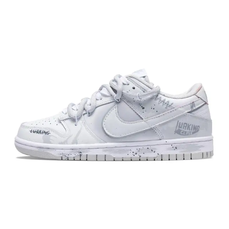 【Customize】Nike Dunk Skateboard Shoes Unisex Low-Top White/Gray Sneakers shoes HF0730-160