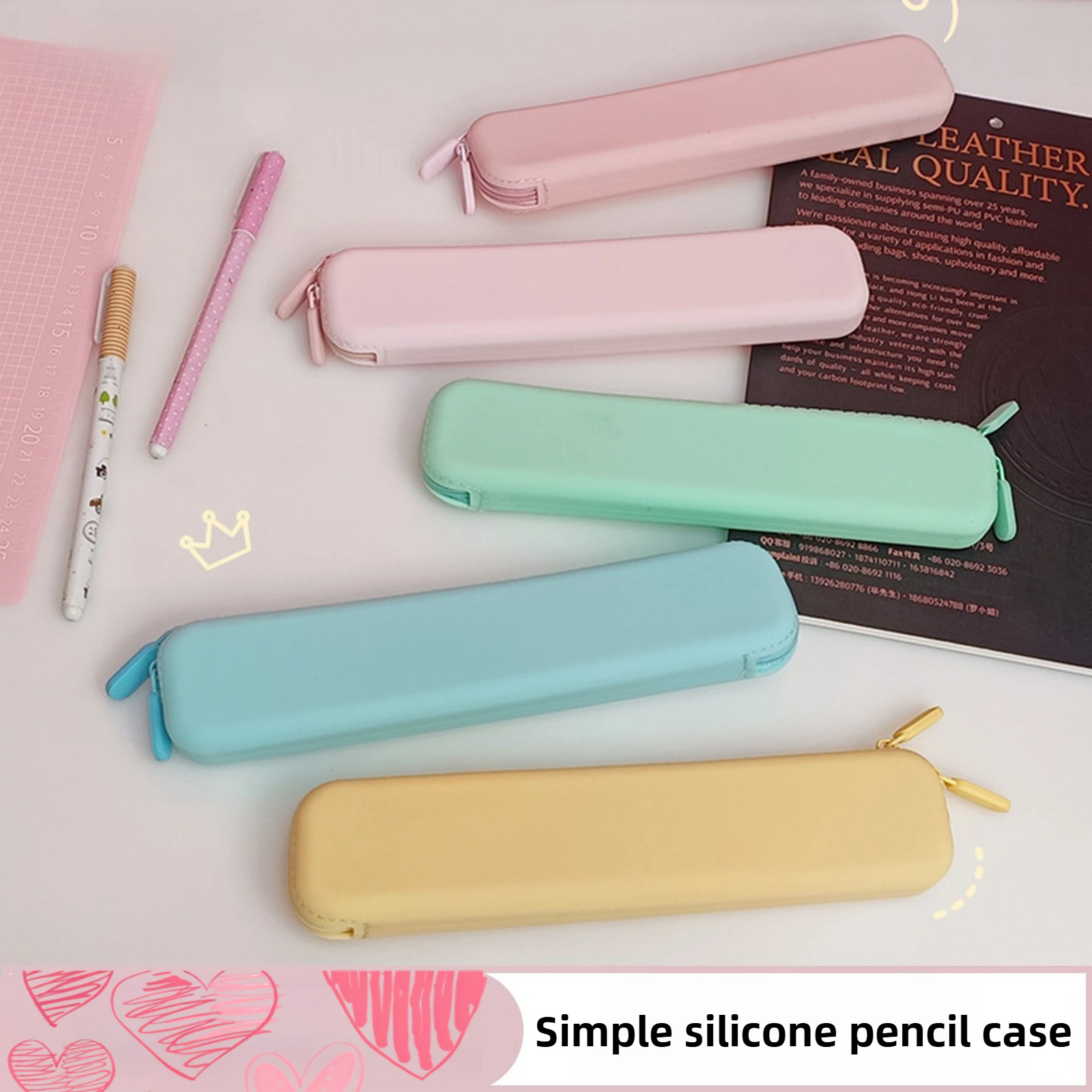 

Silicone Pen Bag - Simple and Charming Pastel Color Series Pen Bag for Students, Durable and Compact School Stationery Pen Bag
