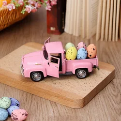 1 Pc Car Model Mini Pink Easter Happy Decoration Truck Can Be Loaded With Resin Truck Decoration Without Eggs