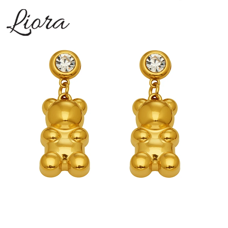 

Серьги-подвески Liora Chic Bear для женщин, серьги-подвески из нержавеющей стали с кубическим цирконием, предотвращающие аллергию, женские ювелирные изделия, подарки