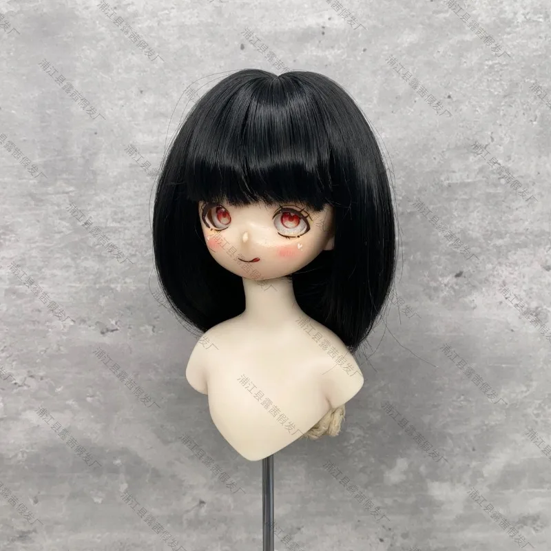 BJD/SD Doll Wig Cute Doll Wig with Colorful Polka Flat Bangs Short Hair DIY Doll Accessories Casual Toy Wig Makeup Toy