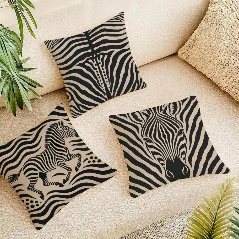 Zebra Stripe Art Cushion Cover Summer Coolness Linen Organic Fabric Sofa Pillow Case Double-Sided Printing Home Decor
