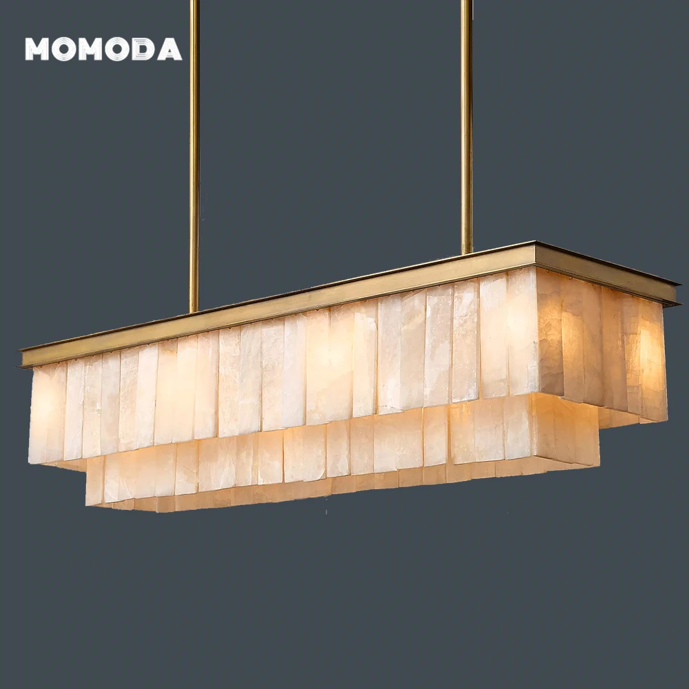 Glace Calcite Rectangular Chandeliers Vintage 2 Tiers Marble Stone LED Metal Lamps Lustre Bedoom Living Room Dining Room Lights