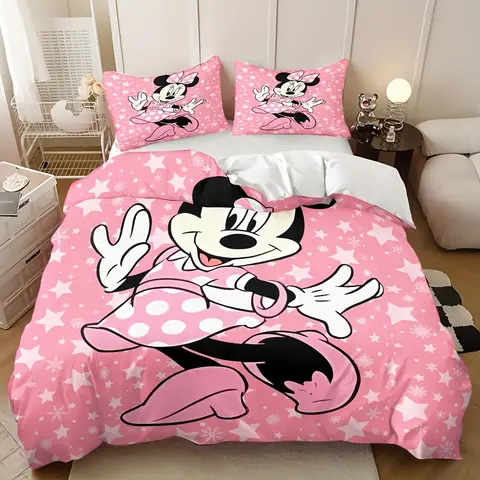 Minnie Mickey Bedding Set Duvet Cover Movie Character Bed Set Soft Microfiber Cover for Kids Teens Home