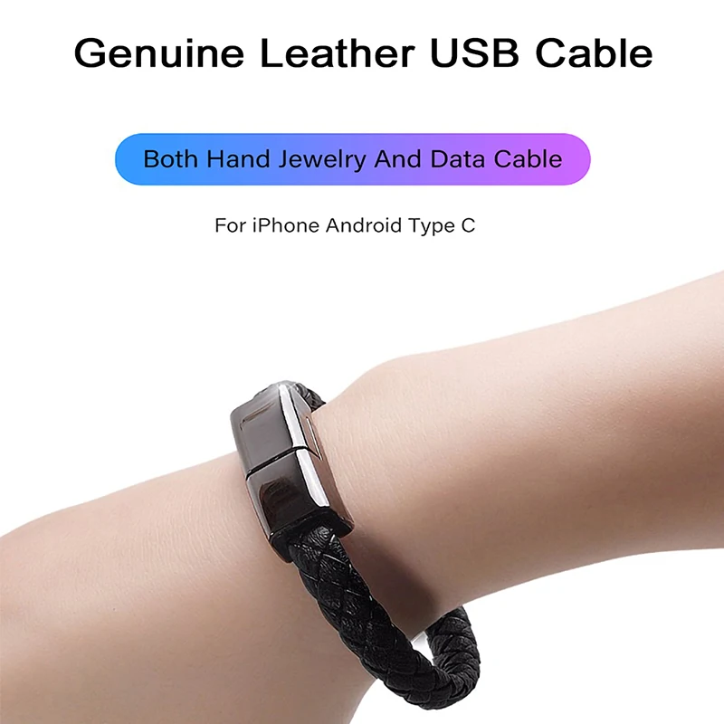 New Leather Bracelet Charging Cable Fast Charge Type C Data Cord for iPhone Samsung for Hombre Surf Cable Bracelet Husband Gift