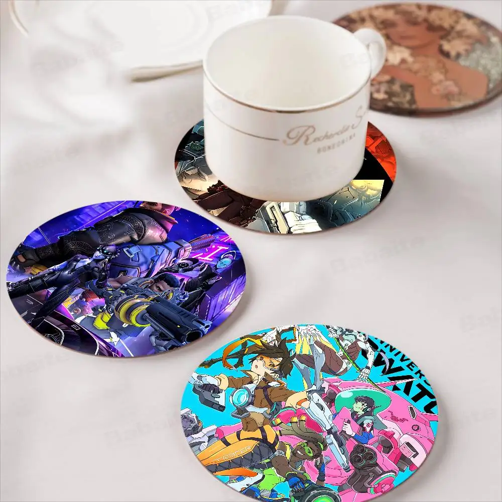 hot classic game O-OverwatchS Coasters Suitable for daily family gathering decoration, kitchen, anti-slip wooden coasters