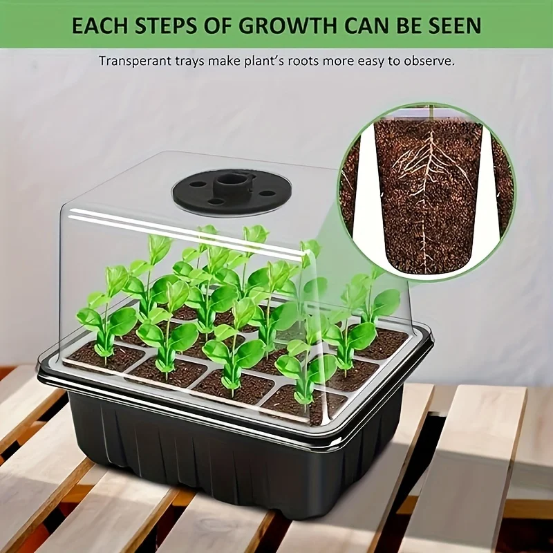 Seedling Starter Kit - 1/2/3 Sets, 8 LED Grow Lights, Adjustable Brightness, Full Spectrum, Humidity Control Dome, Specially Des view 4