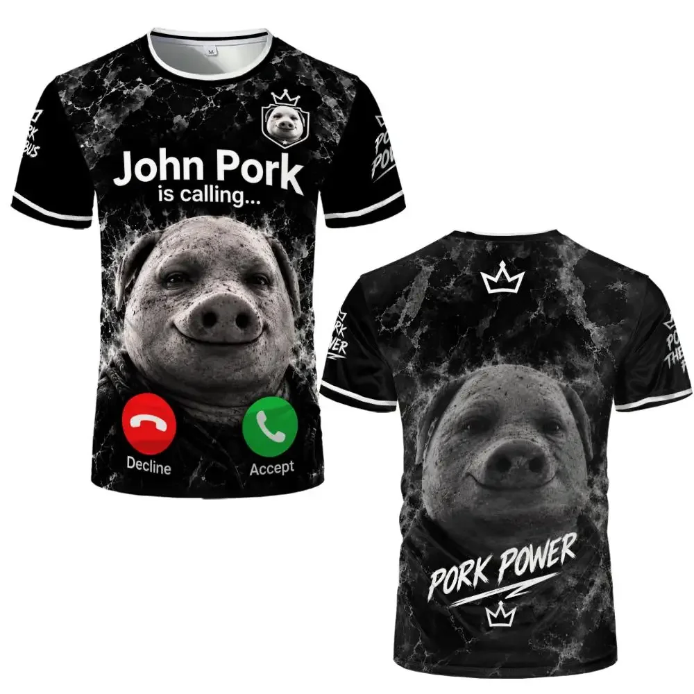 New John Pork Is Calling Answer Call Phone Jersey Funny Pig Lover Pattern Ugly Tee Men's And Women's Outdoor Sports T-Shirt Gift