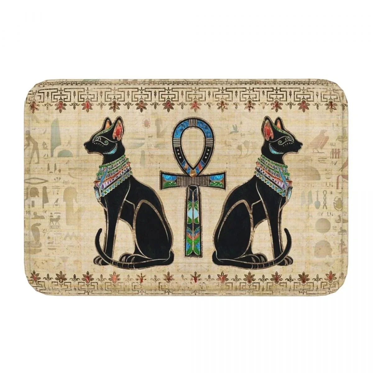 Ancient Egypt Egyptian Anti-Slip Entrance Doormat Home Decoration Cats and Ankh Cross Hallway Long Rugs Kitchen Floor Mat