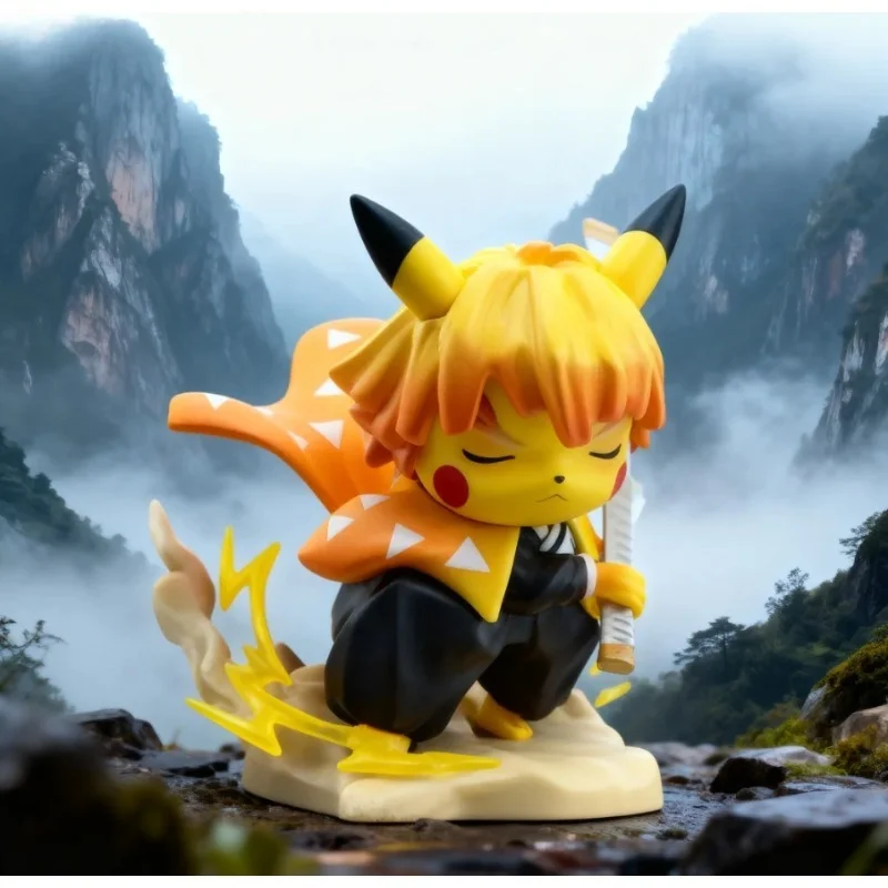 بيكاتشو أنيمي الشكل بيكاتشو كروسدرينج شيطان القاتل Agatsuma Zenitsu تمثال تمثال نموذج دمية جمع لعبة مزخرفة هدية #2