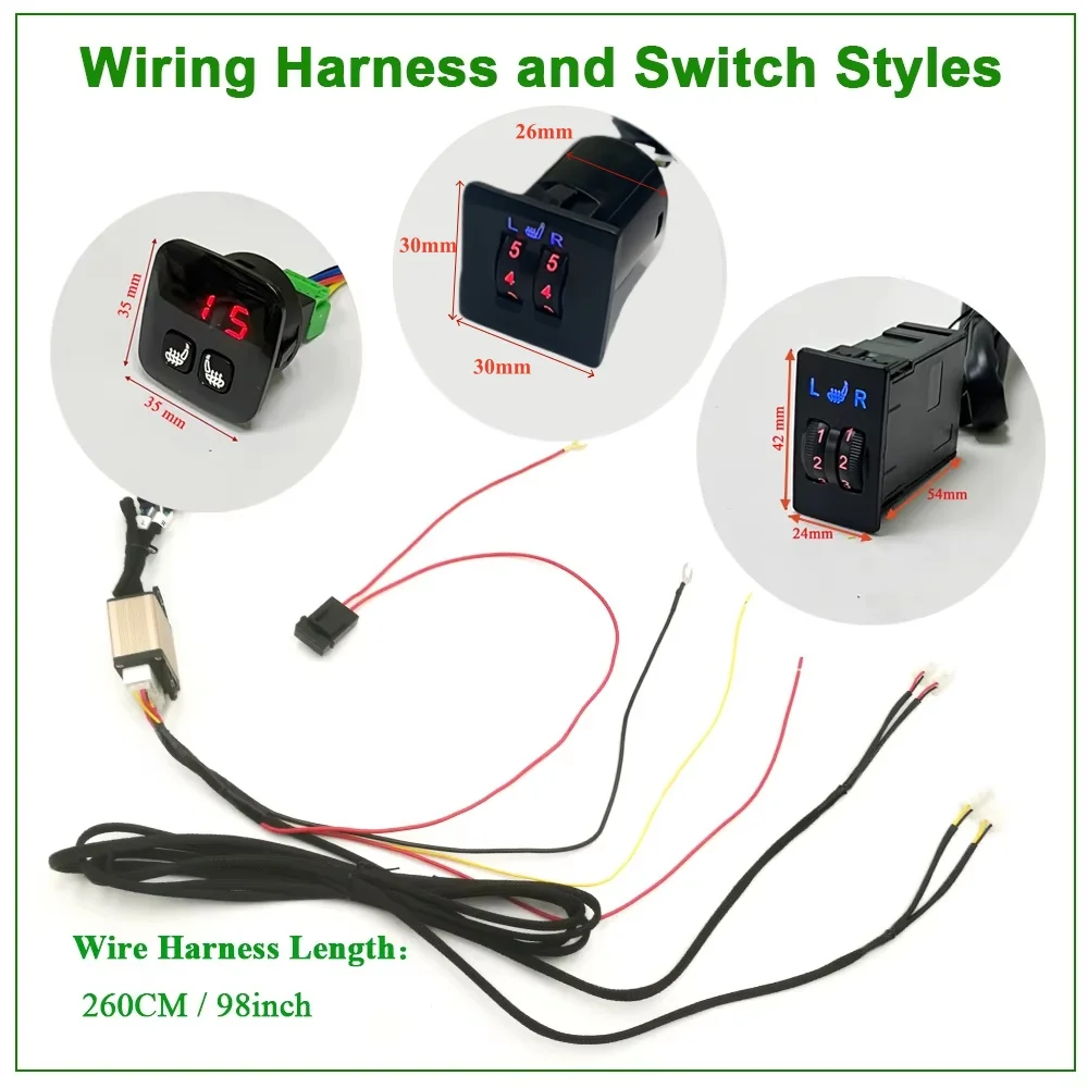 100W Universal Built-in Car Seat Heater Kit Fit 2 Seats 48x28cm 12V Carbon Fiber Heating Pads 5 Levels Control Switch System