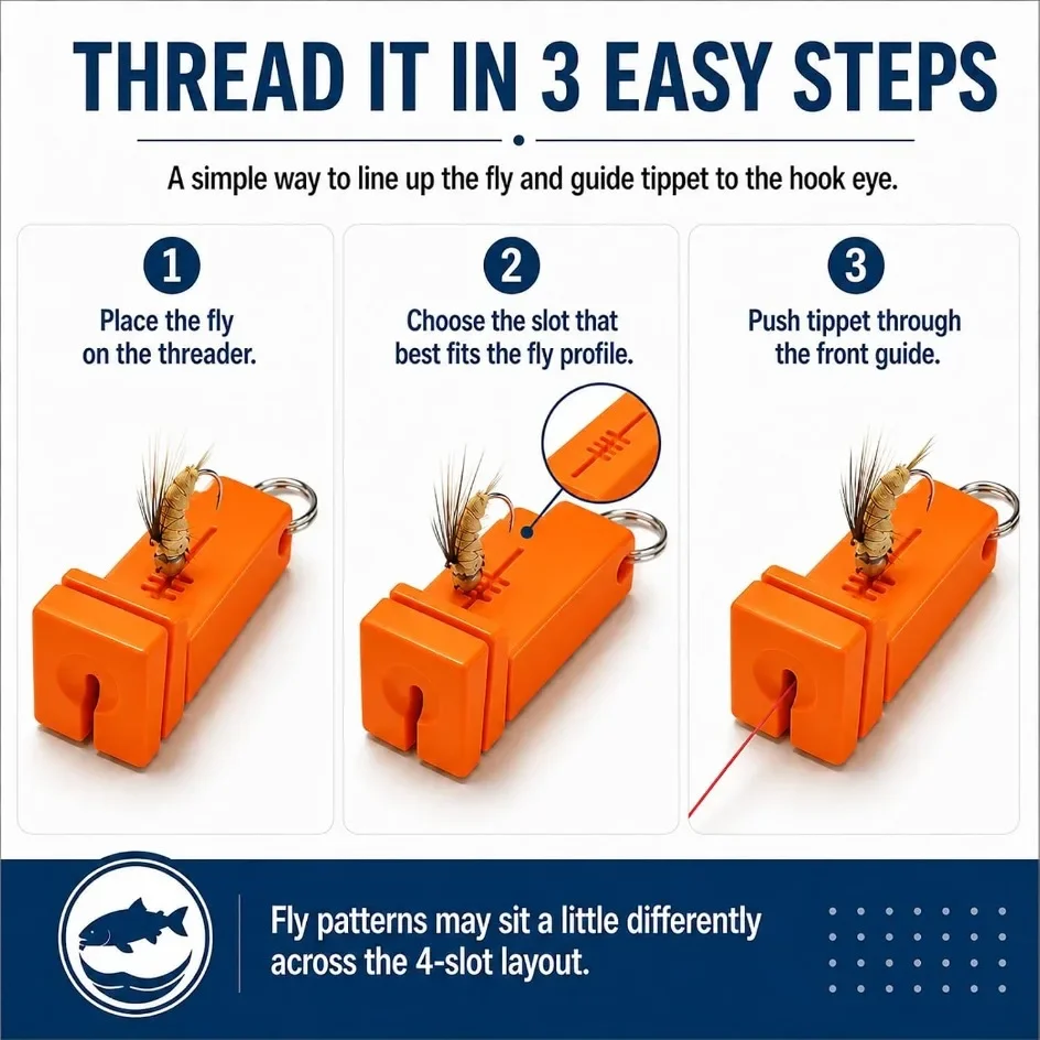 1/2 Stück Neuer magnetischer Fliegenfädler mit 4 Schlitzen, Haken-Einfädelwerkzeug, orangefarbener Tippet-Guide für kleine Fliegen, Eisfischen, Waten bei schlechten Lichtverhältnissen – Detail 5