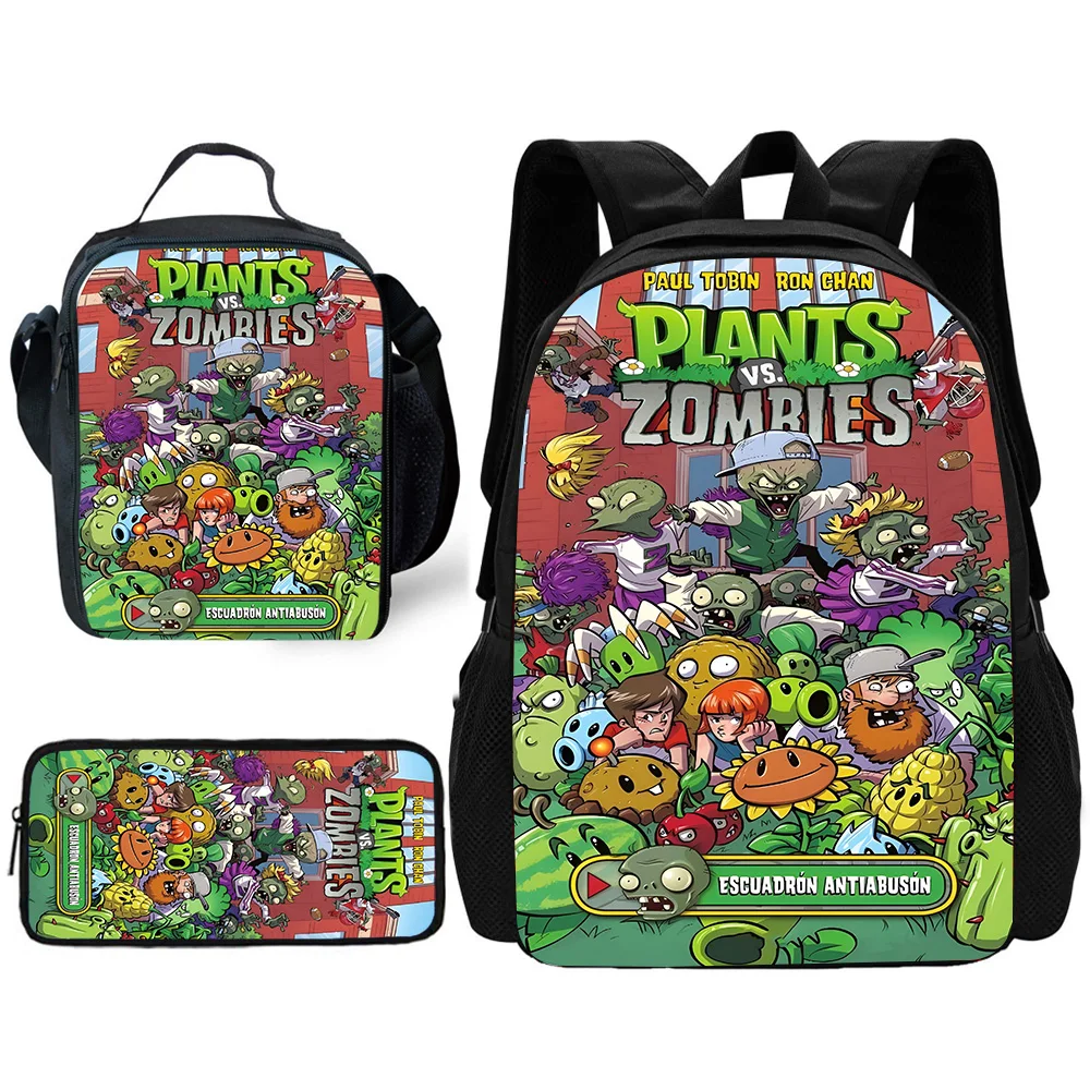 Child Hot Game For P-Plantss Vs Z-Zombiess School Backpack with Lunch Bags ,Pencil Bags ,School Bags for Boys Girls Best Gift