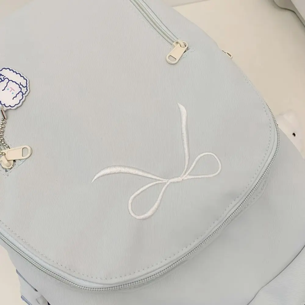 

Повседневная студенческая школьная сумка большой емкости, простая школьная сумка в корейском стиле, однотонный рюкзак с несколькими карманами и бантом для девочек