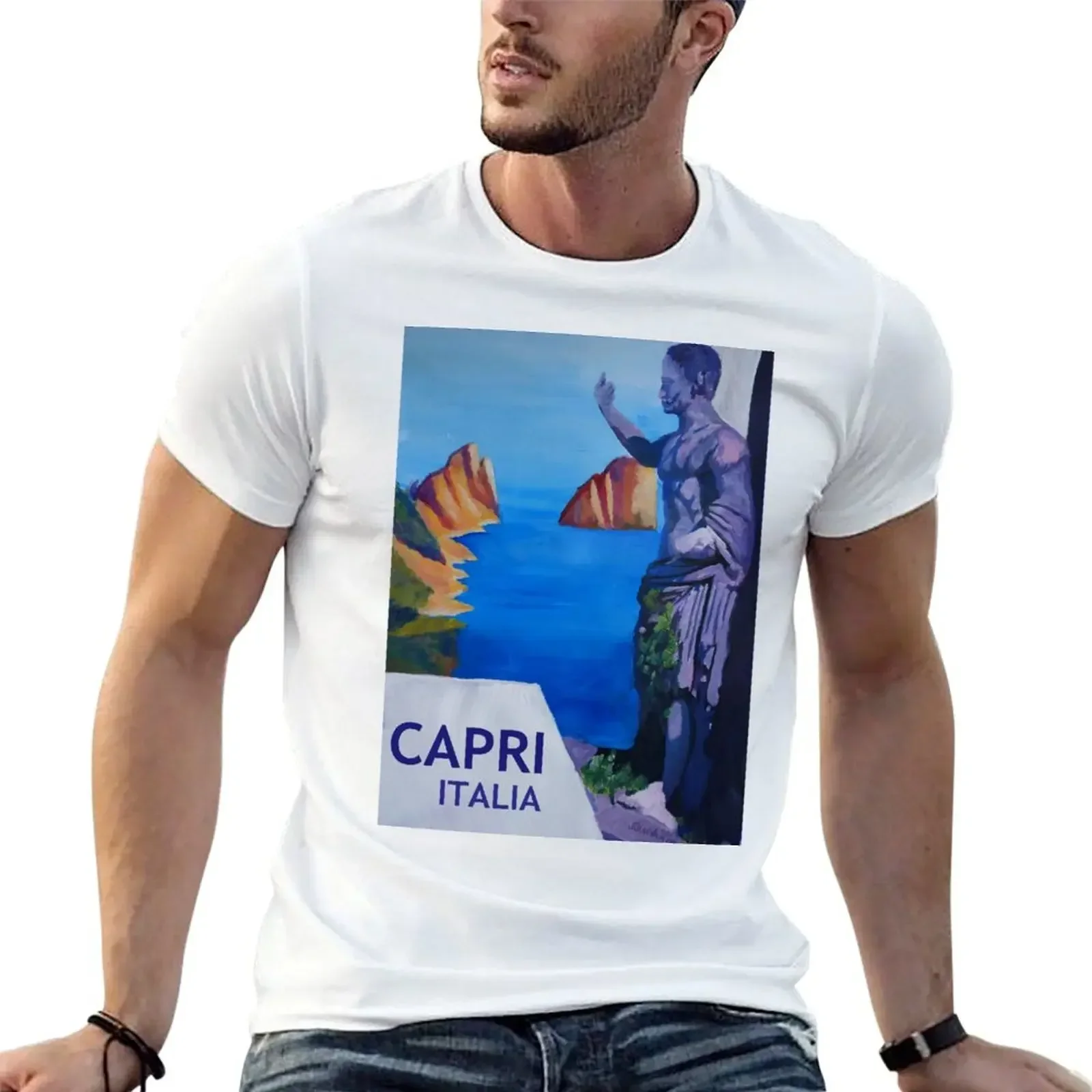 Capri mit Roman Empire Statue - Retro Poster T-Shirt heavyweights quick drying mens big and tall t shirts