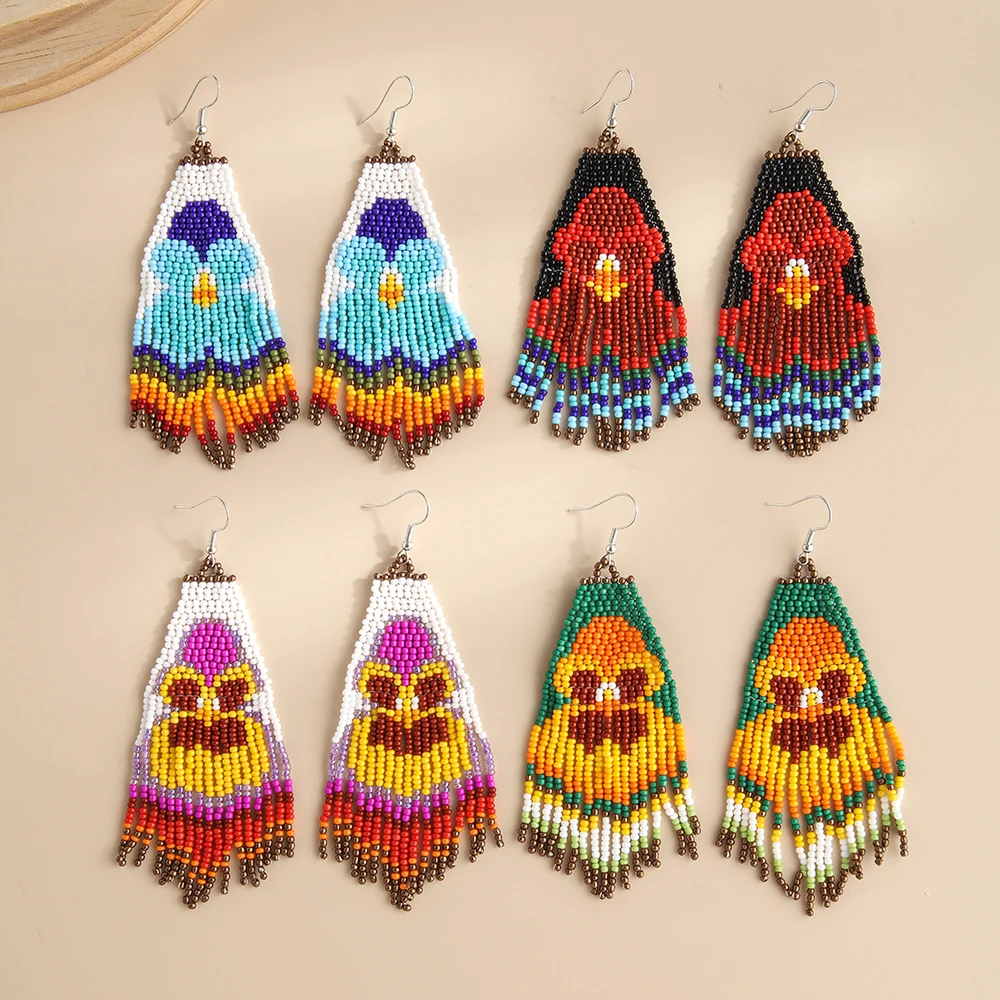 2025 اليدوية أقراط من الخرز شرابة البومة الهندسة الحياكة اليدوية بوهيميا التدرج اللون أقراط مطرزة للنساء #4