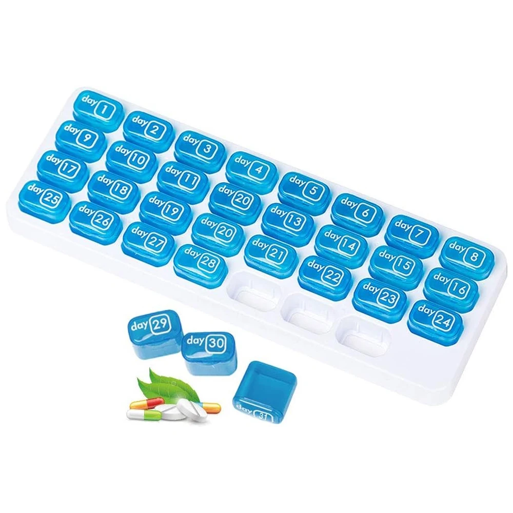 

Ежемесячный органайзер для таблеток на 31 день - портативный контейнер для лекарств с большими съемными отсеками, коробка-футляр для таблеток и держатель.