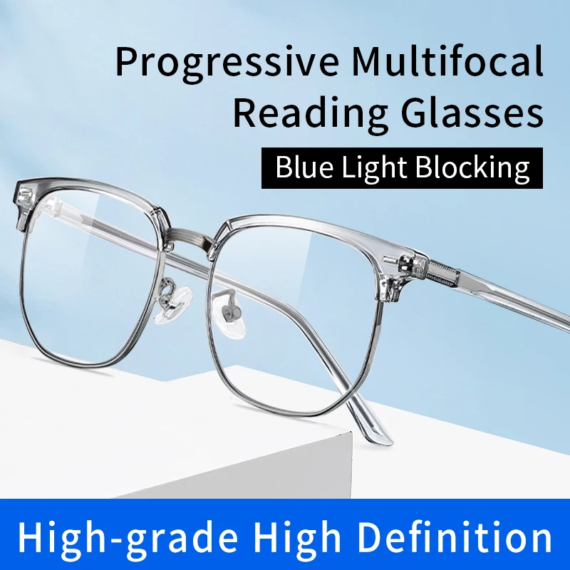 

Progressive Multifocus Reading Glasses Men, Blue Light Blocking Multifocal Computer Readers for Mid-Near Range