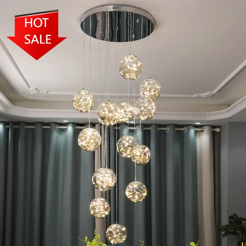 Modern Glass Ball Pendant Lights for Stairs Living Room House Home Decoration Hanging Lamp Ceiling Chandeliers Hobby Kitchen