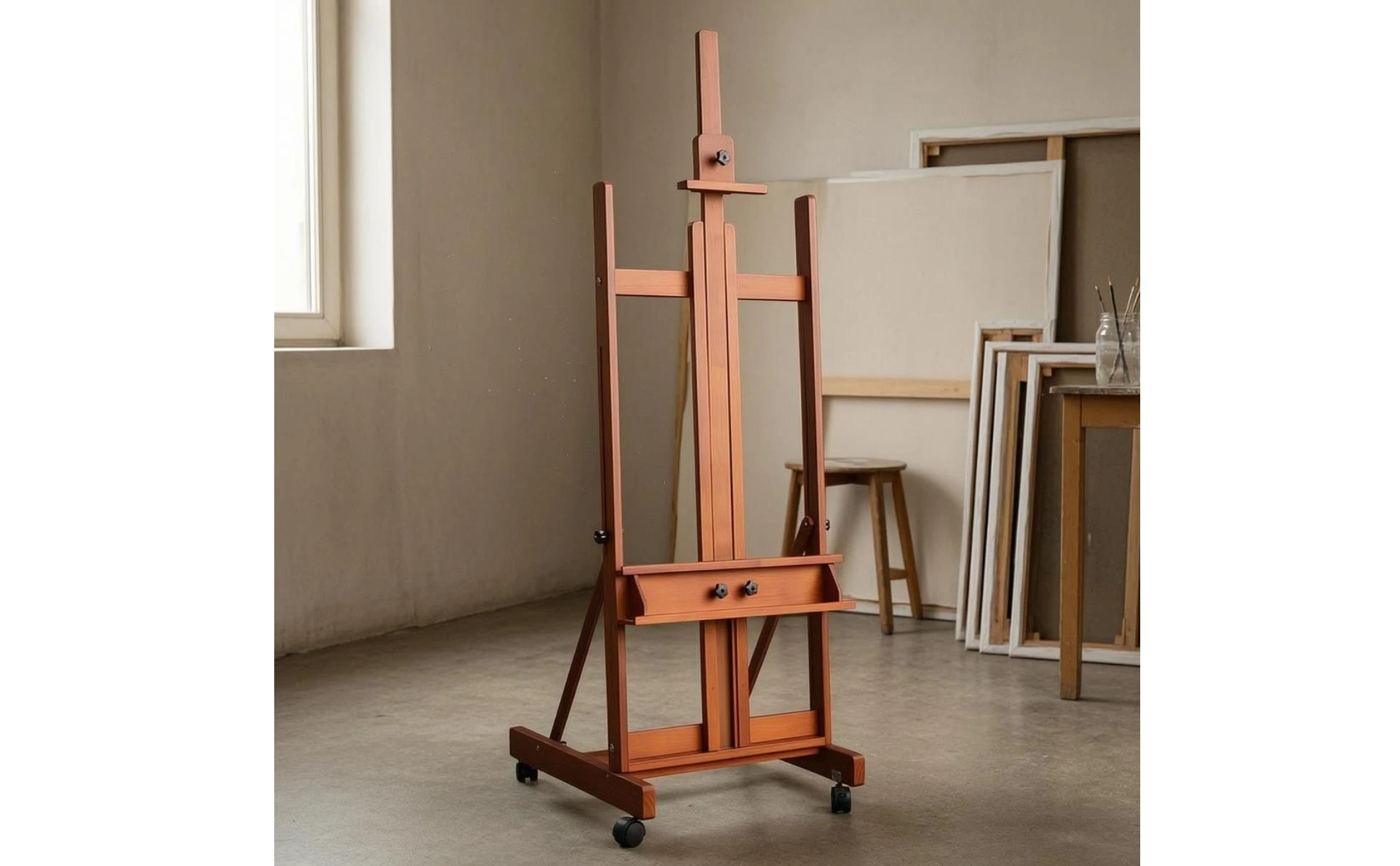 Rolling Wood Easel Foldable Rolling Easel Art Supply Tilts Flat Studio Furniture Fits Large Canvas for Display Area