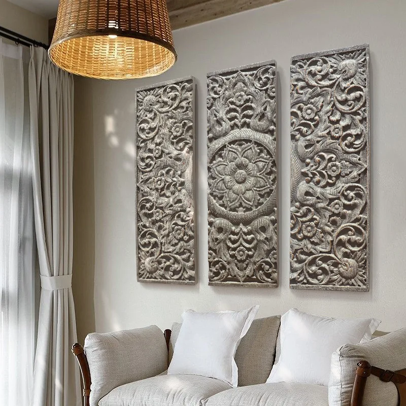 American retro wood carving wall decoration living room decoration pendant creative homestay entrance combination wall hanging
