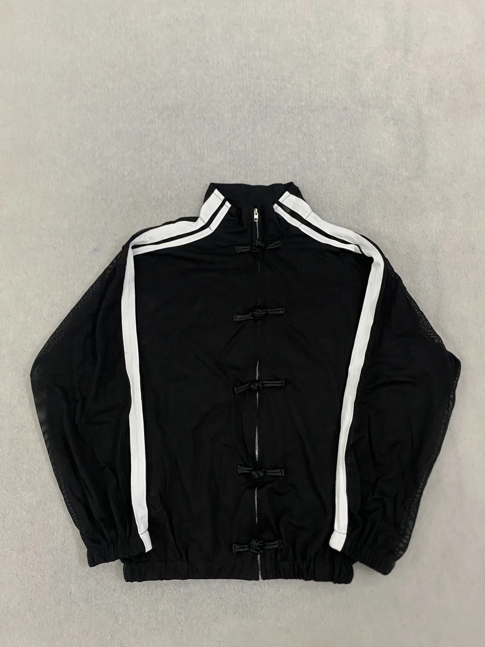 2026 New Summer Hot Girl Mesh Perspective Sports and Leisure Jacket with Stand up Collar, Pan Button Stripes, Loose Street Trend