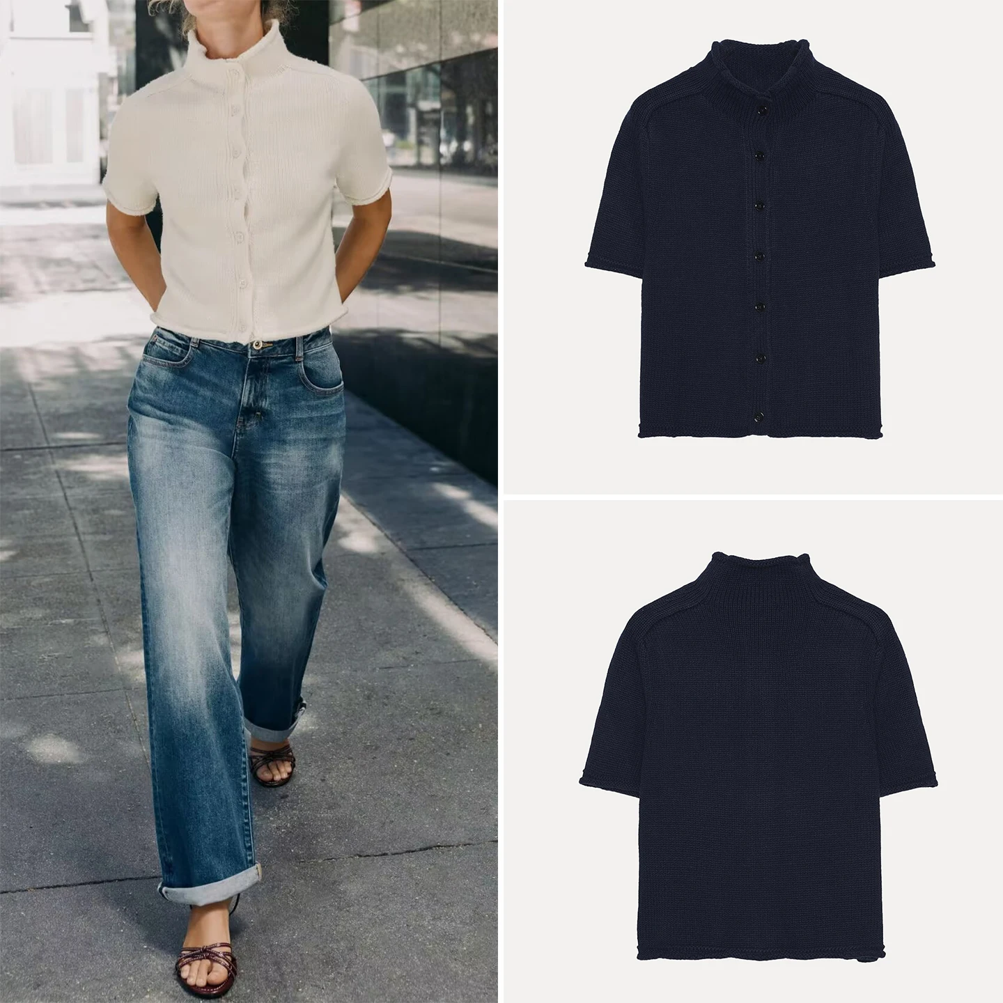 

Z Women's Knitted ort Sve High Collar Cardigan Commuter Sle Faionable New Arrival 2025 Autumn Season Ladies' Wear