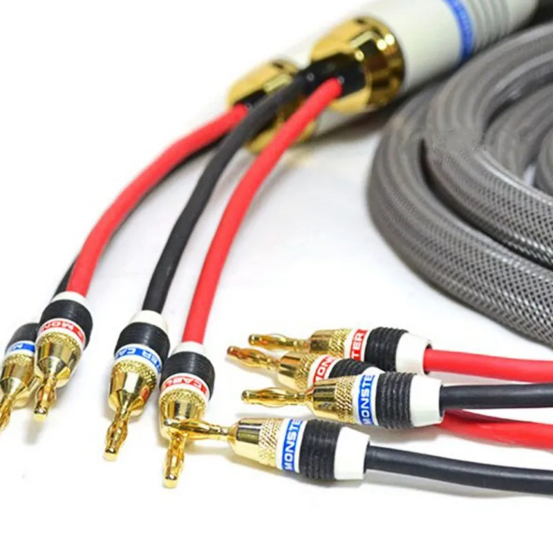 A Pair High Purity Large Crystals Oxygen Free Copper 24K Gold Plated Banana Plug HiFi Fever Audio Speaker Cables