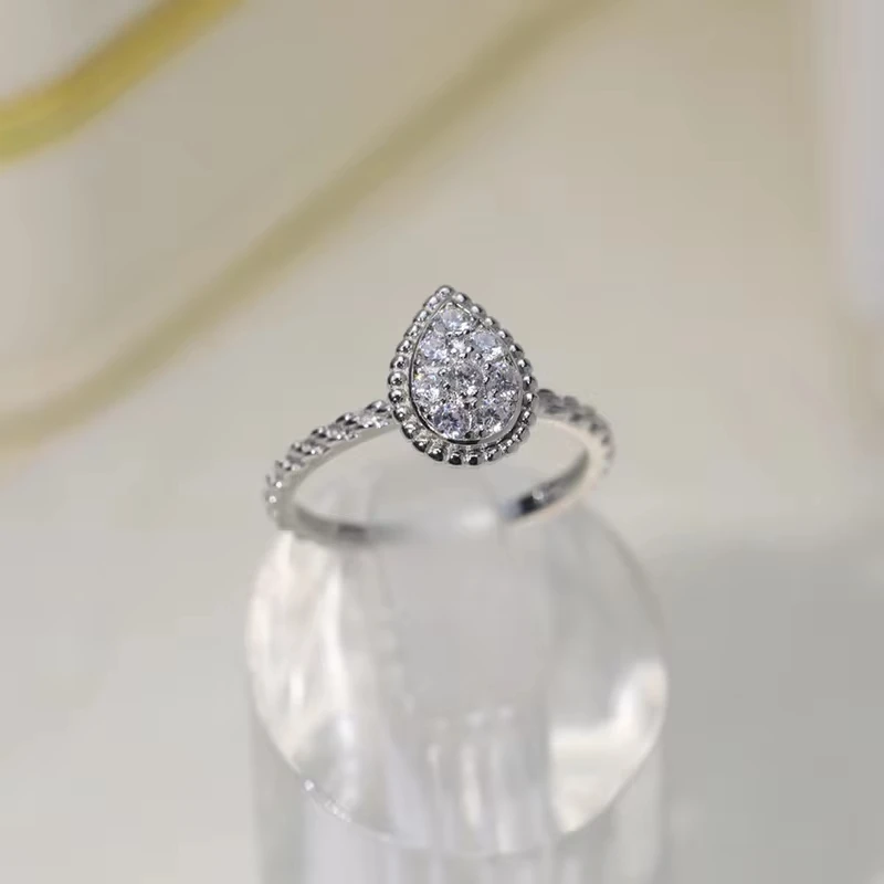 925 silver European and American fashion water drop ring zircon diamond ins niche design