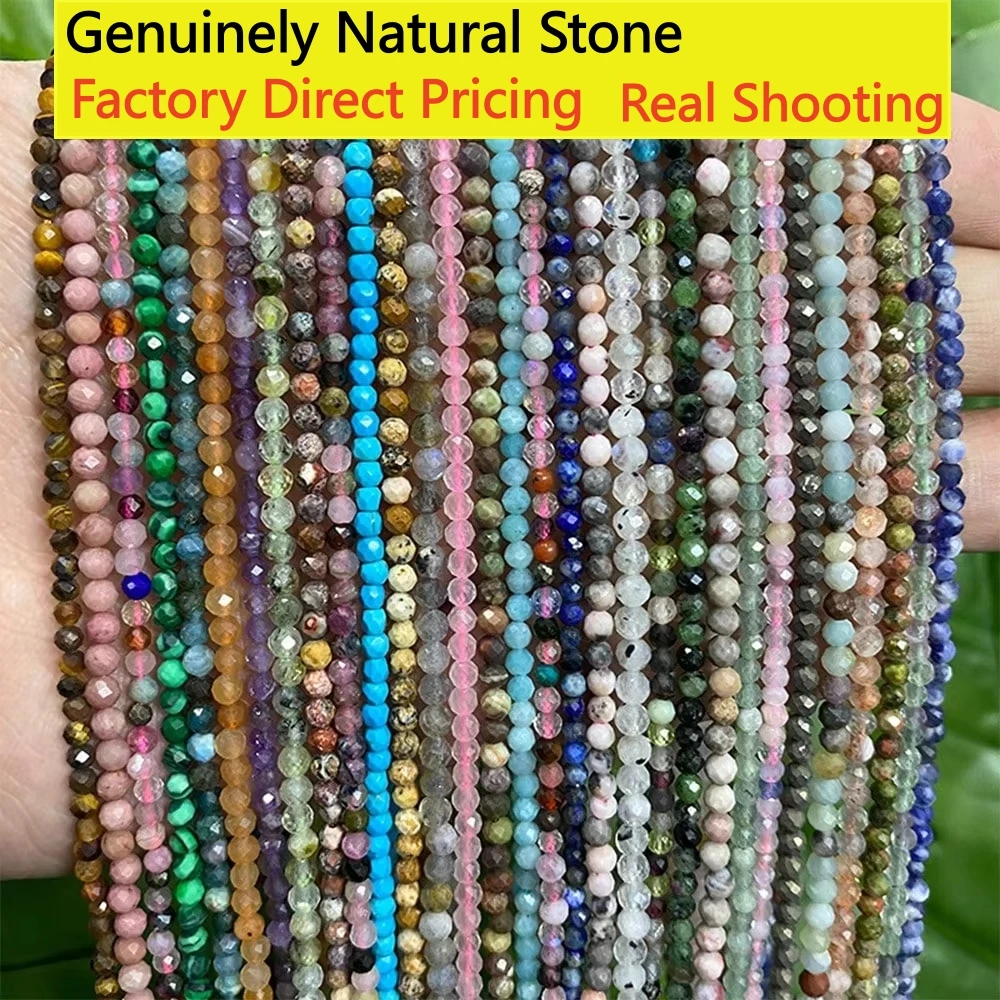 2 3 4mm Natural Stone Faceted Yellow Tiger Eye Amethyst Gemstone Loose Bead for Jewelry Making DIY Bracelet Necklace Accessory