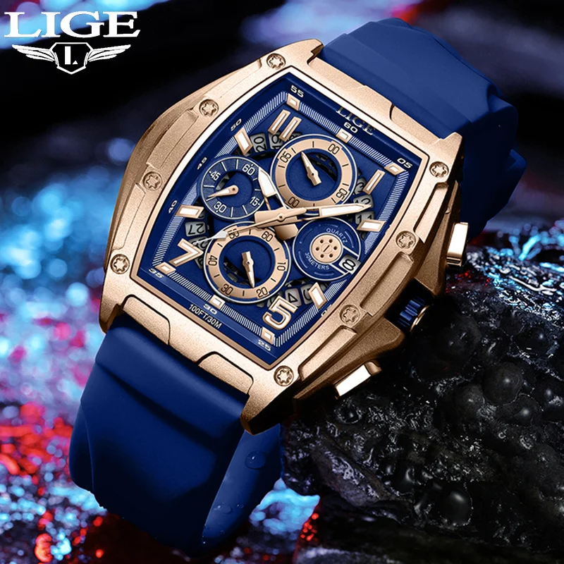 

LIGE Luxury Mens Watch Blue Silicone Waterproof Luminous Men Watches Fashion Sports Calendar Man Quartz Wristwatch Reloj Hombre