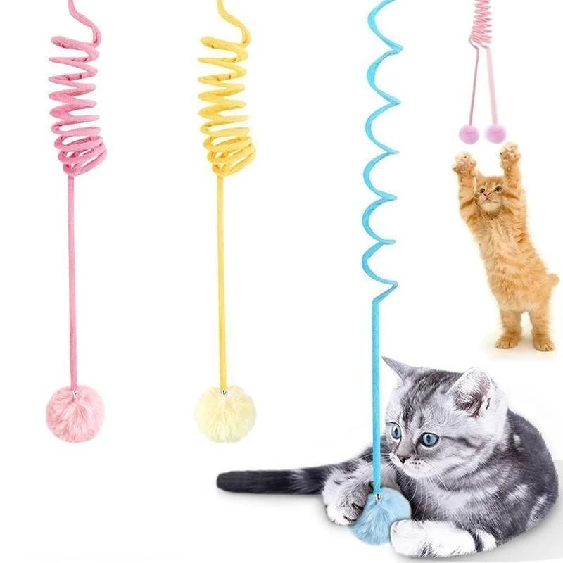 Pet Toy Funny Interactive Cat Stick Spring Rope Ball Plush Toy Play Training Cats Supplies  аксесуари для котів