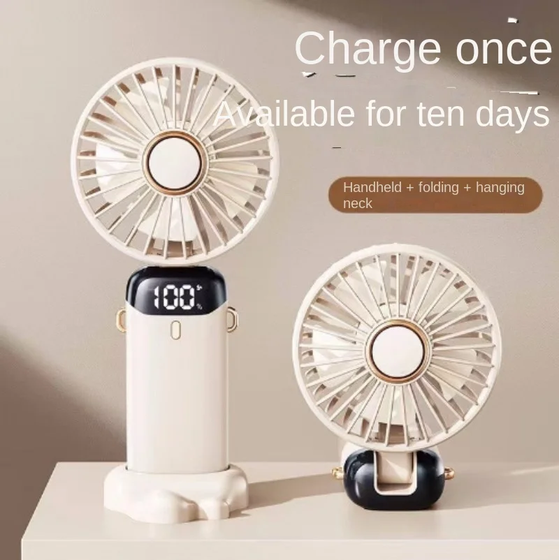 Mini USB Handheld Fan Foldable Portable Neck Hanging Fans 5 Speed Rechargeable Fan with Phone Stand and Display Screen