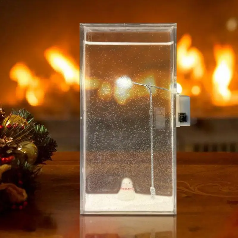 Escena de nieve farola Navidad pequeña luz nocturna contiene muñeco de nieve Santa Claus Navidad escena de nieve luz nocturna decoración de escritorio