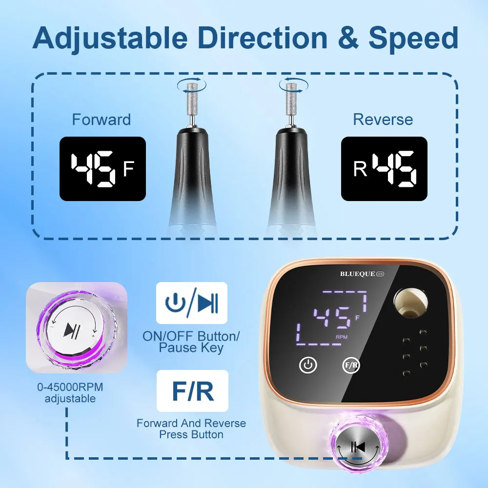 45000 RPM Electric Nail Drill Machine Mill Cutter Sets Kit for UV Gel Nails Polish Remove Manicure Electric Nail Pedicure File