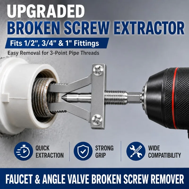 Power Drill Integrated Broken Thread Extractor,1/2 3/4 1 Inch Pipes Faucet & Angle Valve Repair Tool,Quick Removal Stuck Threads