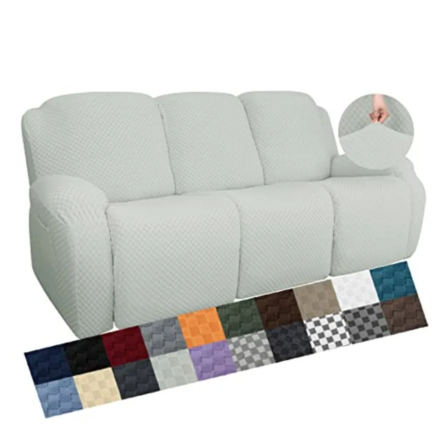 

8 Pieces Stretch Recliner Sofa Cover Latest Jacquard Reclining Couch Cover with Side Pocket Anti-Slip Fitted 3 Cushion Furnitur